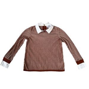 Foxcroft Women’s Blouse Top Red Knit Ribbed Collar Zip Pullover size PS